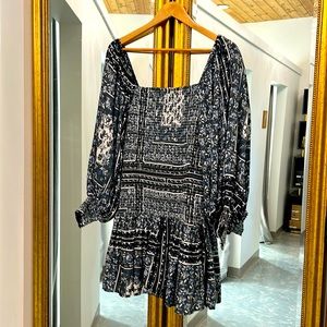 Jen's Pirate Booty Black & White Floral Smocked Mini Dress